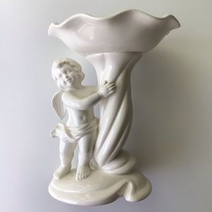Vintage Cherub Angel Pedestal Soap Dish Ceramic